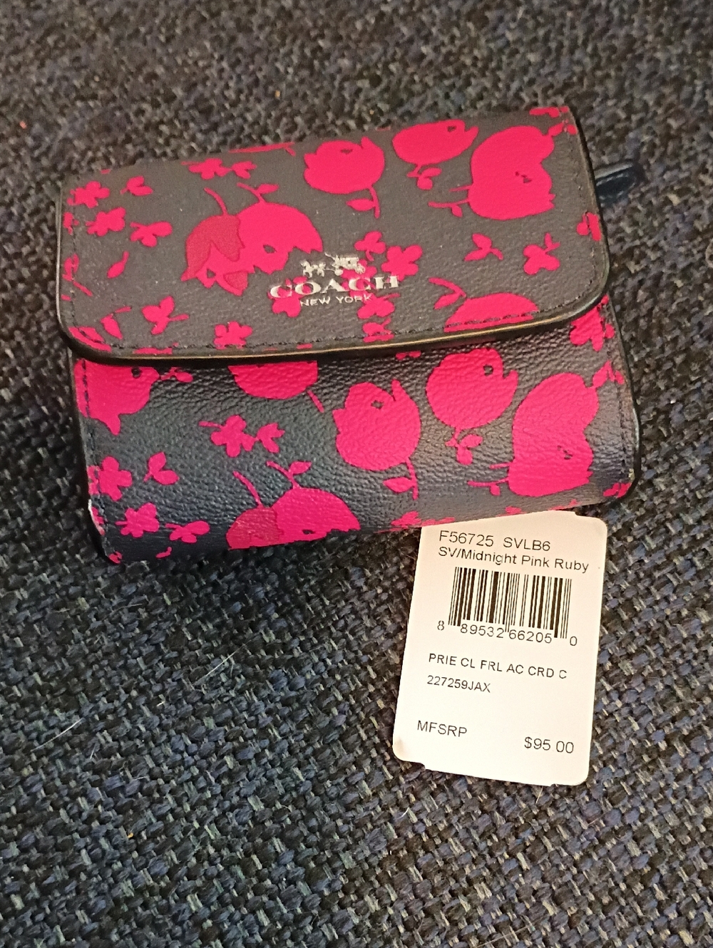 Coach Midnight Floral Small Wallet in Black and Bright Pink